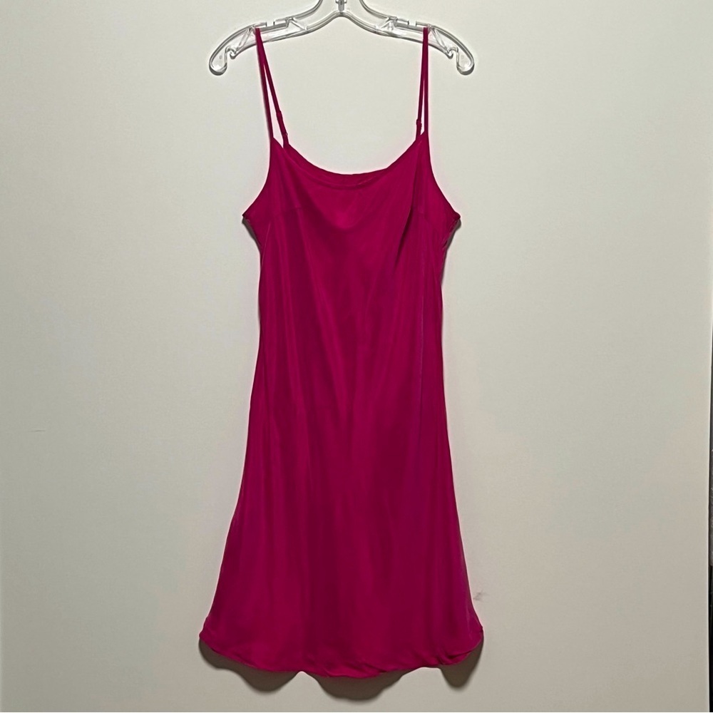 Pure+Good Anthro Sexy Magenta Satin Sleeveless lightweight Skater Slip Dress